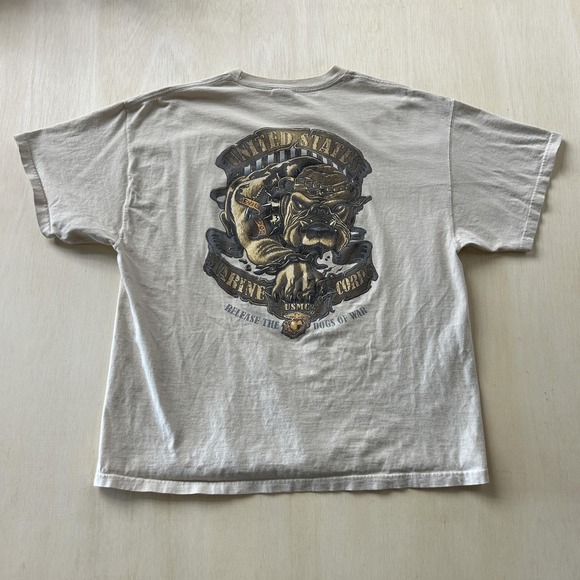 Vintage Quail Hollow Mens XL Beige USMC Bulldog Marine Corps Graphic T-Shirt - Picture 6 of 9